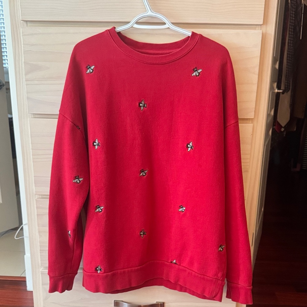 Elegant Red Embroidered Crewneck Sweater